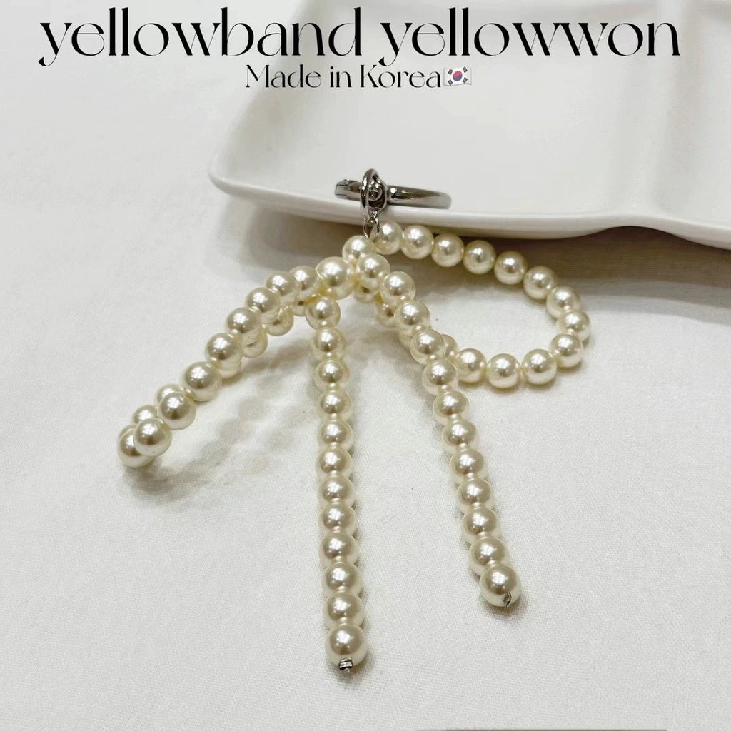 Simple Ins Style Beaded Pearl Bowknot Bag Bag Charm Mobile Phone Charm