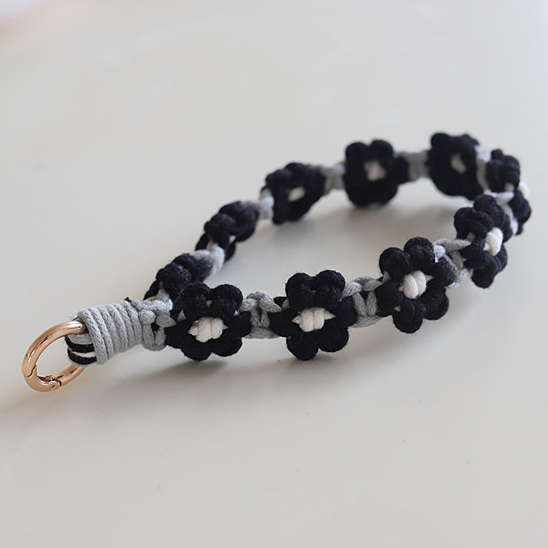 Mobile Phone Pendant Woven Mobile Phone Charm Little Flower Braid Rope Keychain