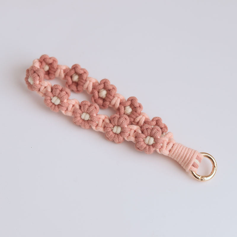 Mobile Phone Pendant Woven Mobile Phone Charm Little Flower Braid Rope Keychain