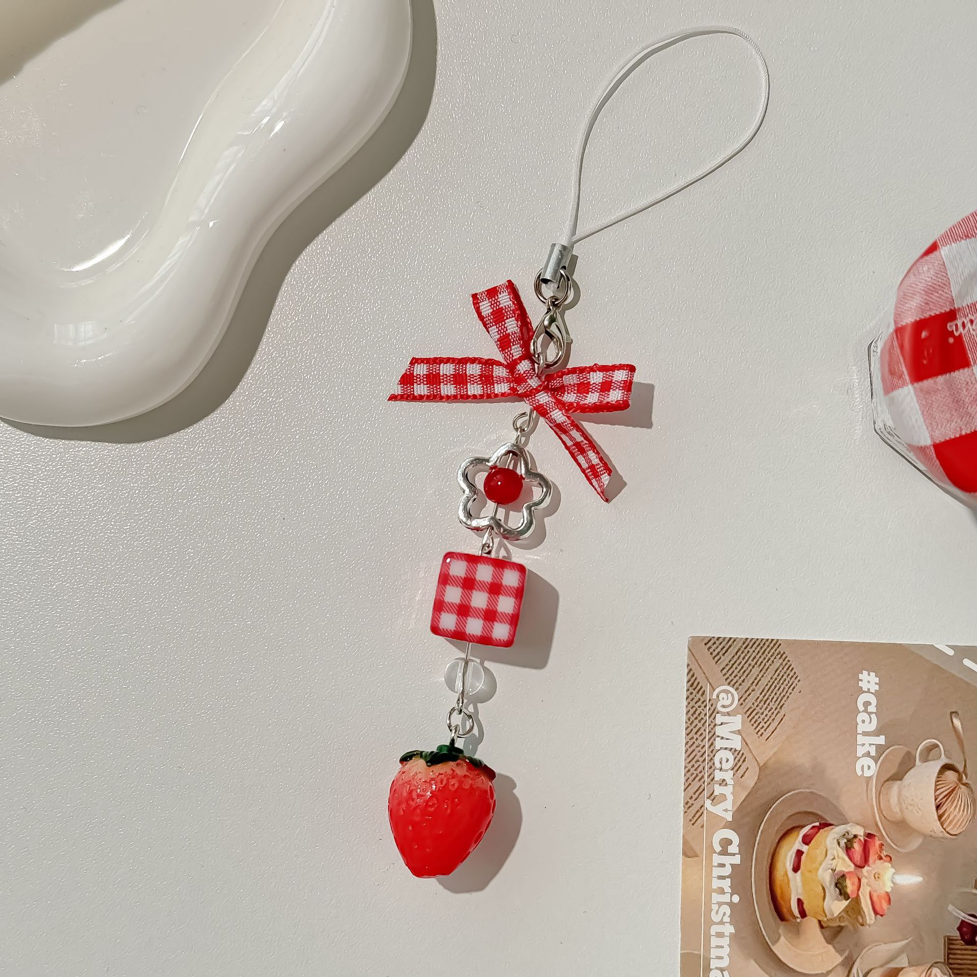 Japanese Cute Sweet Strawberry Bow Mobile Phone Charm