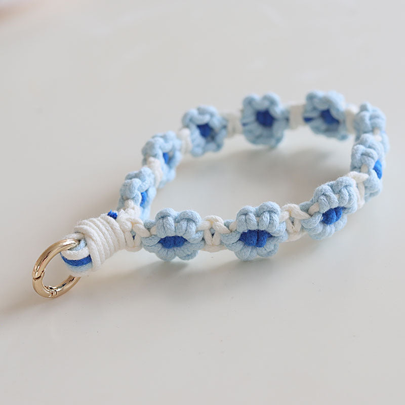 Mobile Phone Pendant Woven Mobile Phone Charm Little Flower Braid Rope Keychain