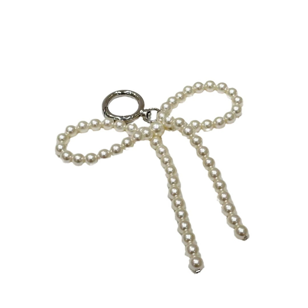 Simple Ins Style Beaded Pearl Bowknot Bag Bag Charm Mobile Phone Charm