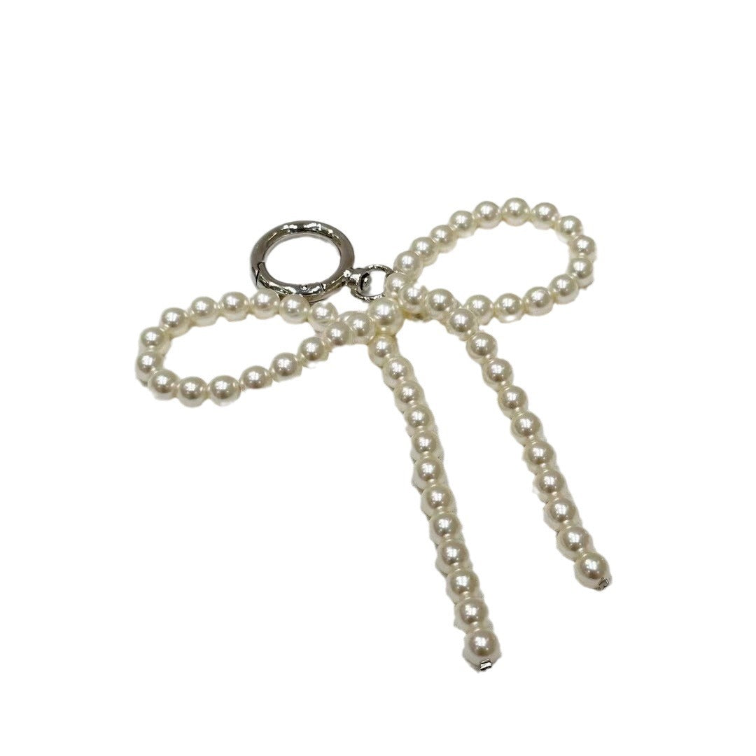 Simple Ins Style Beaded Pearl Bowknot Bag Bag Charm Mobile Phone Charm