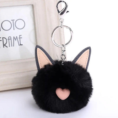 Fuzzy Pom Pom Keychain with Cat Ear Bag Charm