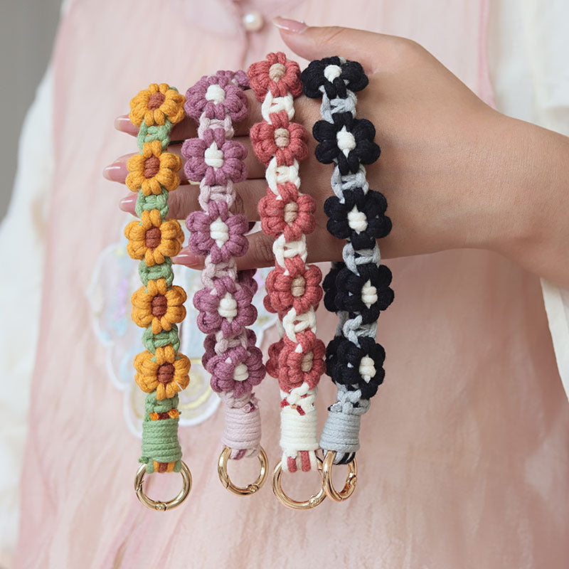 Mobile Phone Pendant Woven Mobile Phone Charm Little Flower Braid Rope Keychain