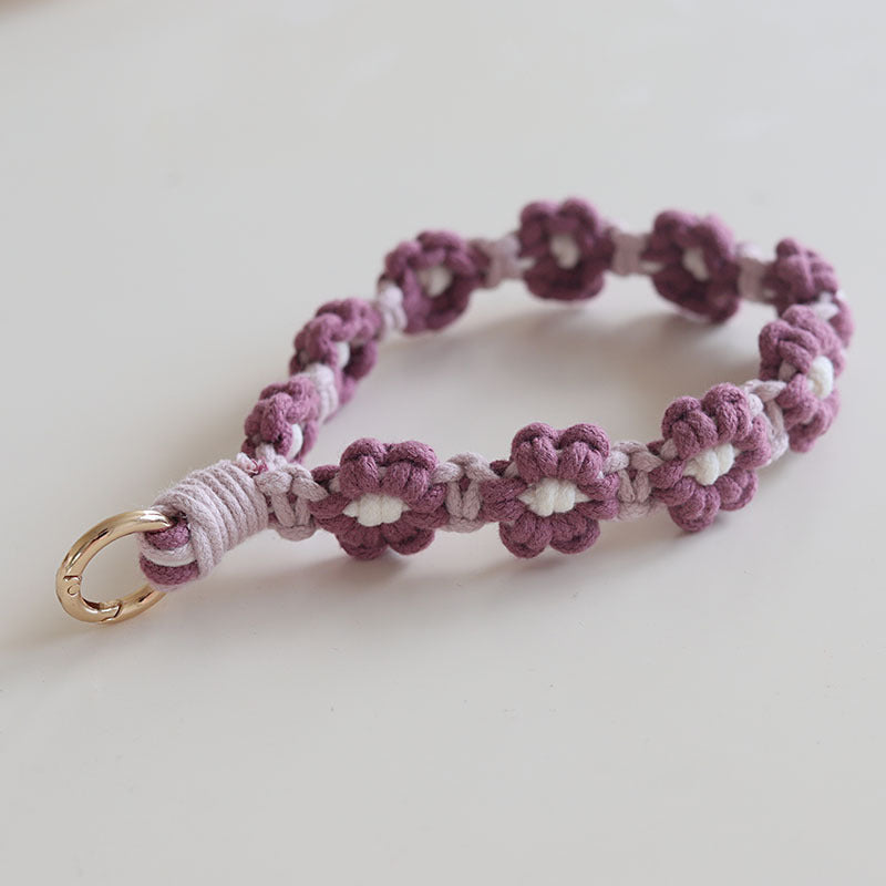 Mobile Phone Pendant Woven Mobile Phone Charm Little Flower Braid Rope Keychain