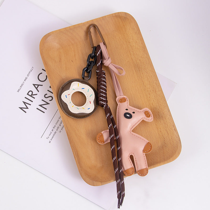 Leather Bear Bag Charm Donut Miu-style Keychain