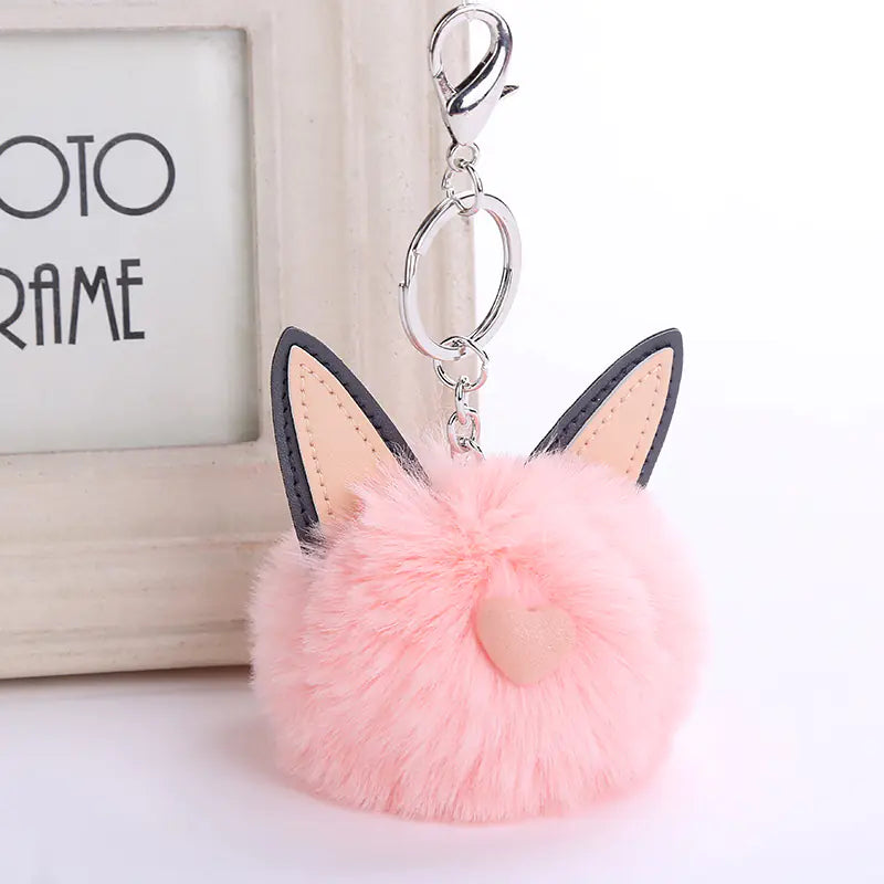 Fuzzy Pom Pom Keychain with Cat Ear Bag Charm
