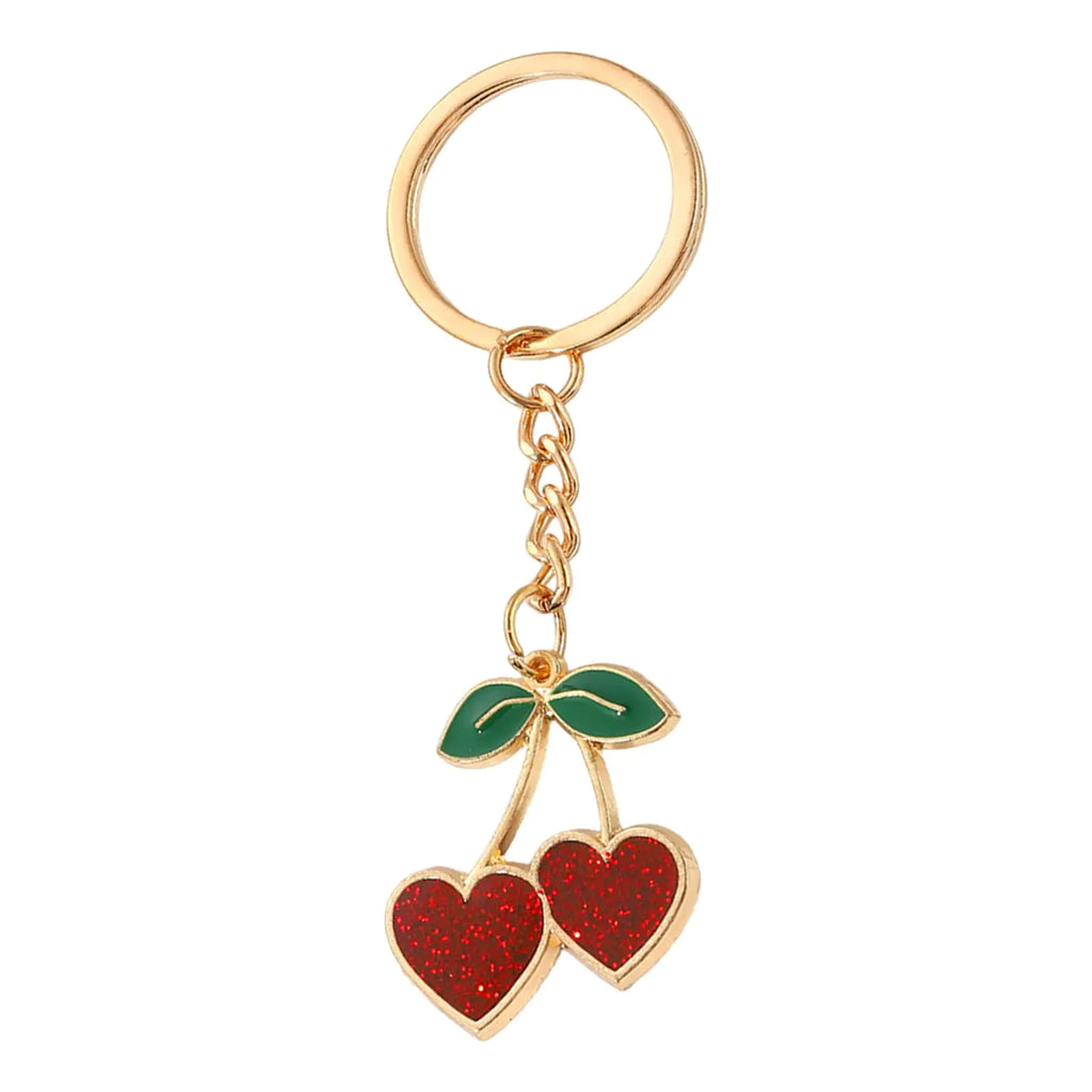 POYAMUSE Lovely Plush Cherry Charm Keychain Enamel Sequin Cherry Keychain for Women Girls Sweet Style Bag Key Decoration-metal