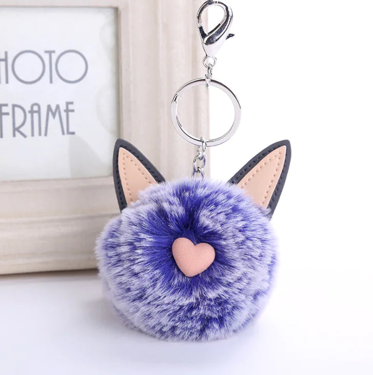 Fuzzy Pom Pom Keychain with Cat Ear Bag Charm