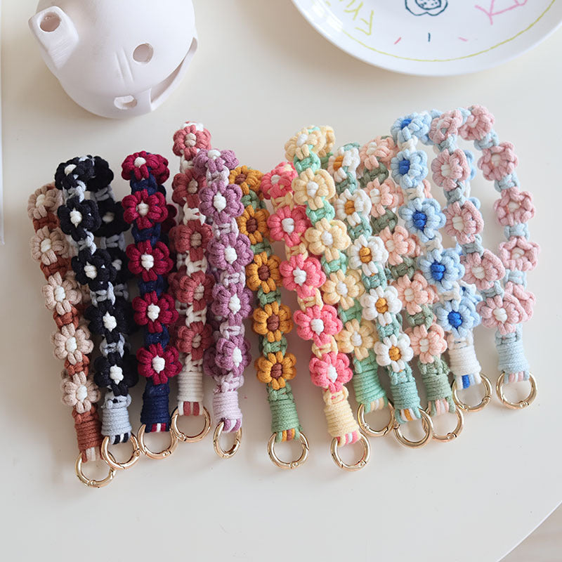 Mobile Phone Pendant Woven Mobile Phone Charm Little Flower Braid Rope Keychain