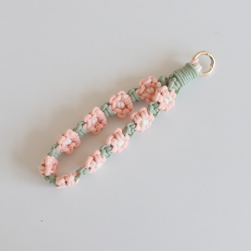 Mobile Phone Pendant Woven Mobile Phone Charm Little Flower Braid Rope Keychain