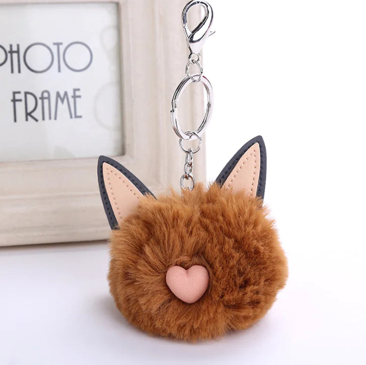 Fuzzy Pom Pom Keychain with Cat Ear Bag Charm